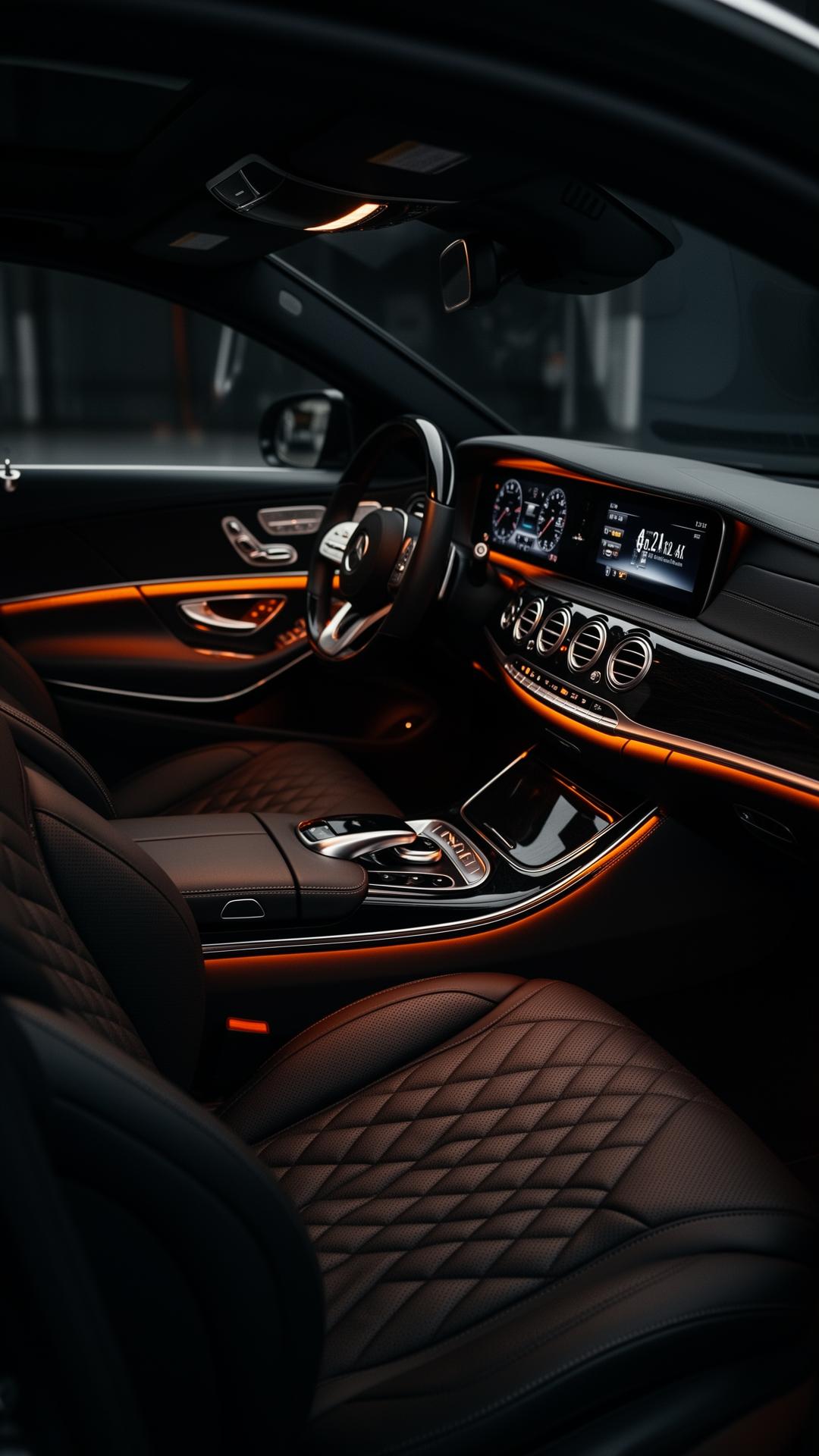 Premium black leather car interior